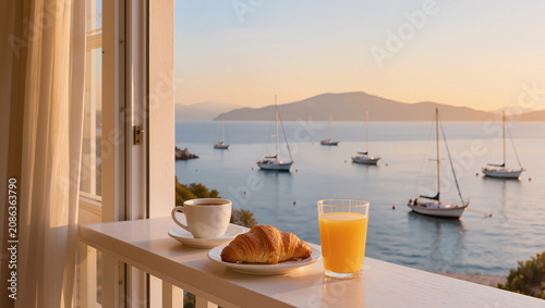 Balcony breakfast with sea view.