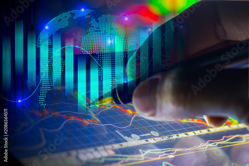 Stock market or forex trading graph and candlestick chart suitable for financial investment concept. Economy trends background for business idea and all art work design. Abstract finance background.
