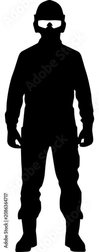 Konstfotografi Black Silhouette of a Modern Combat Soldier in Tactical Gear Standing Isolated o