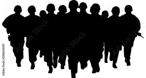 Photos Black Silhouette of a Group of Military Soldiers Standing Together in Formation