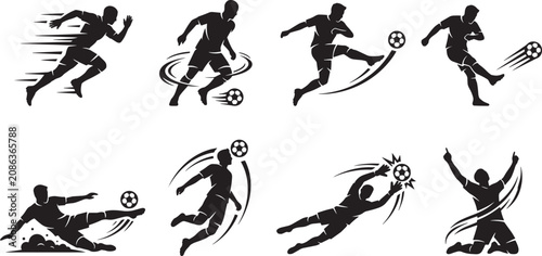 Foto Soccer Actions Collection Features Dynamic Football Player Silhouettes Together