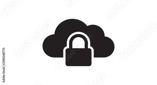 Cloud with padlock silhouette against a white background silhouette