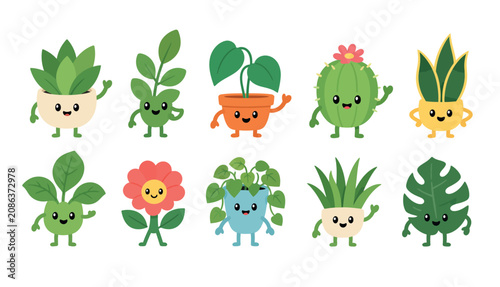 Фотография Cartoon plants with smiling faces.