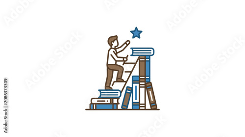 Obraz na plátně Man reaching for star on ladder.