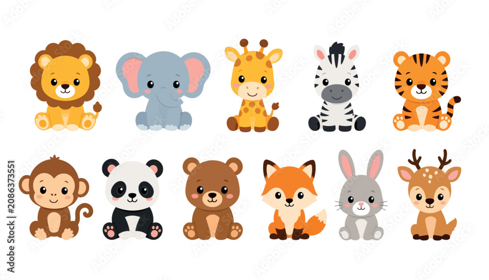 Fototapeta premium Cute cartoon animal icons set.