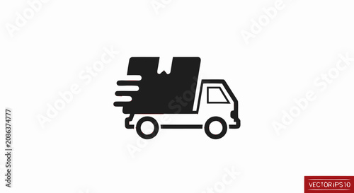 Fast delivery truck icon with cardboard box representing express shipping and logistics services.