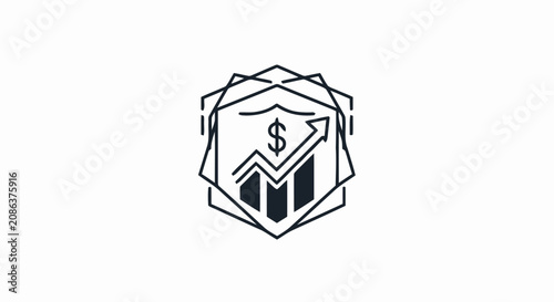 Financial growth and security shield icon with dollar sign and rising arrow chart.