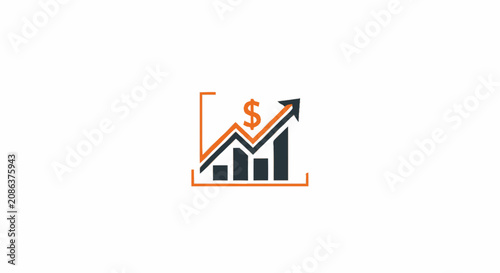 Financial growth bar chart icon with upward arrow and dollar sign representing business success and profit increase.