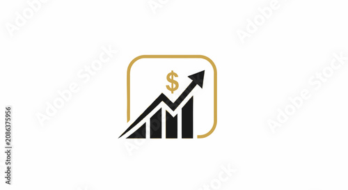 Financial growth bar chart icon with upward arrow and dollar sign symbol representing business success and investment profit.