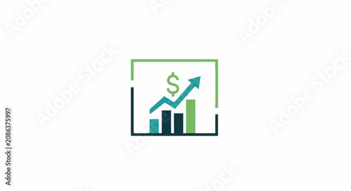 Financial growth bar chart icon with upward arrow and dollar sign symbol representing business success.