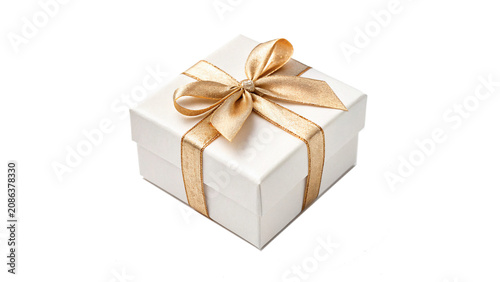 Fotografie Square gift box package mockup with golden ribbon bow isolated on a transparent