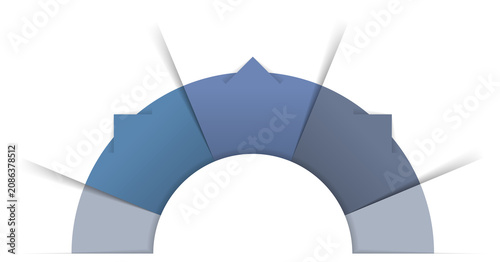 Semi circular infographic with three connected segments, icons and option labels, showing a step by step business or process concept