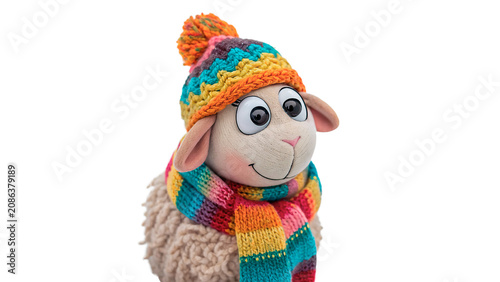 Photography Cute small handmade colorful knitted doll character toy isolated on a transparen