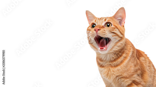 Tableau sur toile Cute domestic orange tabby cat pet sitting yawning isolated on a transparent bac
