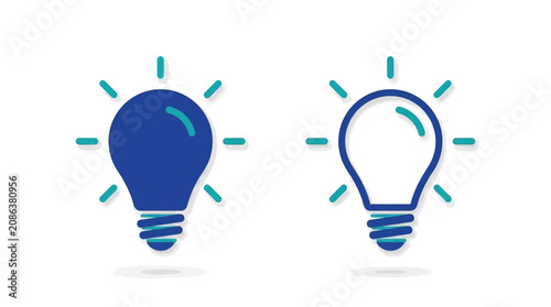 Bild auf Leinwand Two lightbulbs glowing brightly side by side in darkness suddenly