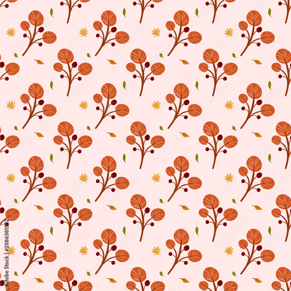 Fototapeta premium Orange Berry Branch Seamless Botanical Pattern Background