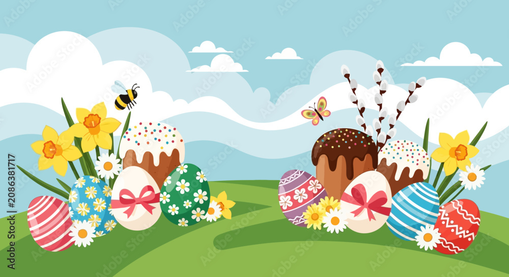 Fototapeta premium Flat vector festive illustration design elements for winter holidays, Christmas, and New Year celebrations, featuring minimalist graphic style on a clean white background for web or print.