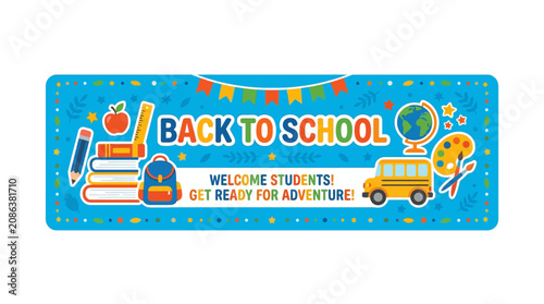 Foto Back to School, Educational, School Supplies, Colorful Vector Banner