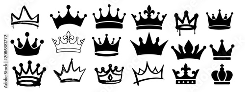Bild auf Leinwand Hand drawn crown representing royalty silhouettes, clipart, symbol, icon vector illustration