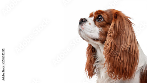 Bild auf Leinwand Cute domestic brown and white spaniel dog pet isolated on a transparent backgrou
