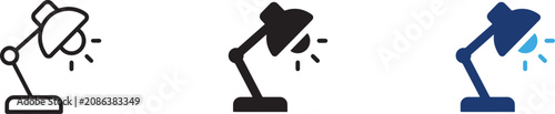 Foto Desk lamp icon set in different styles representing illumination, work light, cr