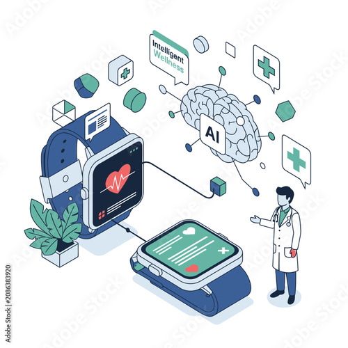 AI health smart watch with doctor and brain