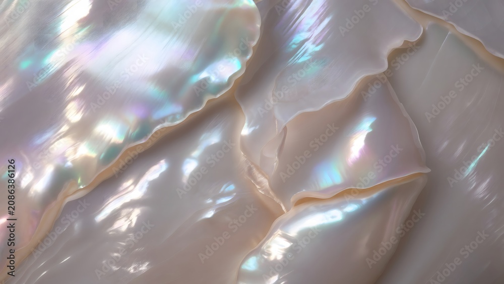 Naklejka premium Close-up of Iridescent Mother of Pearl Shell Texture with Pearlescent Glow