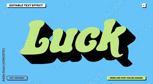 Luck 3D Editable Text Effect with Retro Groovy Lime Green Typography and Solid Black Shadow