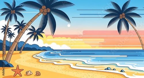 Beach Sunset Palm Trees.