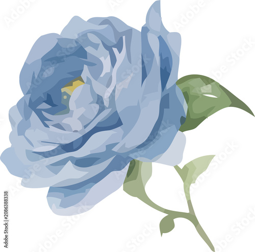 Watercolor Blue Rose Blossom Floral