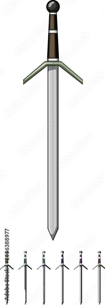 Fototapeta premium handle medieval sword cartoon. war iron, ancient metal, king dagger handle medieval sword sign colorful illustration