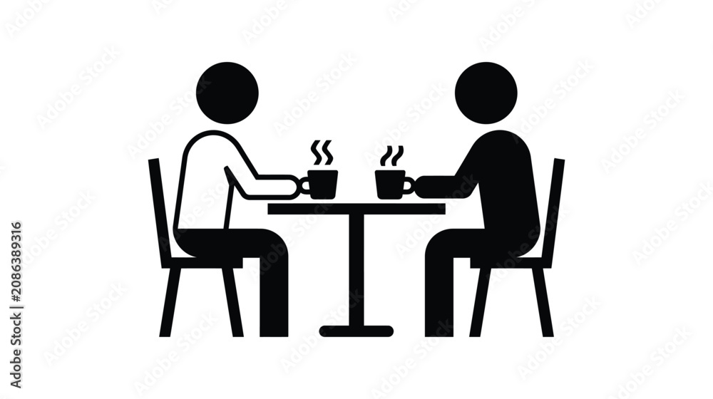 Fototapeta premium Coffee icon people drinking beverage at a cafe table