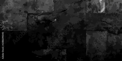 Tableau sur toile Gritty, textured dark stone wall, showing signs of age, cracks, and weathered surface, evoking a sense of history and urban decay