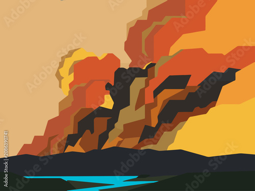 Obraz na plátně Dramatic pyroclastic cloud fire storm illustration