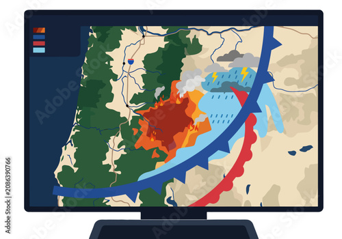 Foto Dynamic map displays wildfire zones weather convergence and precipitation patter