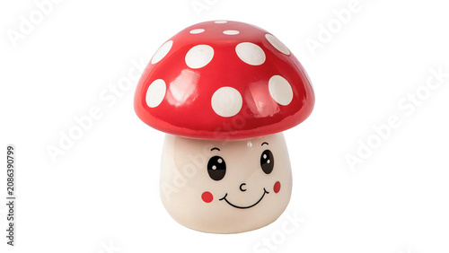 Tableau sur toile Cute small toy ceramic figurine of a red fly agaric mushroom isolated on transpa