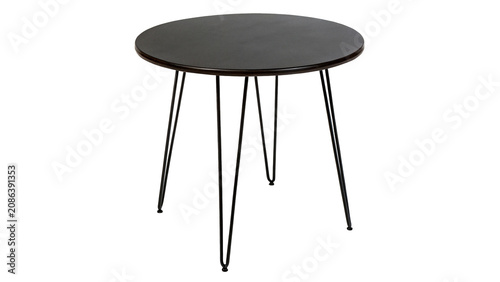 Schilderij op canvas Modern minimalist round black wooden coffee table with thin legs isolated on tra