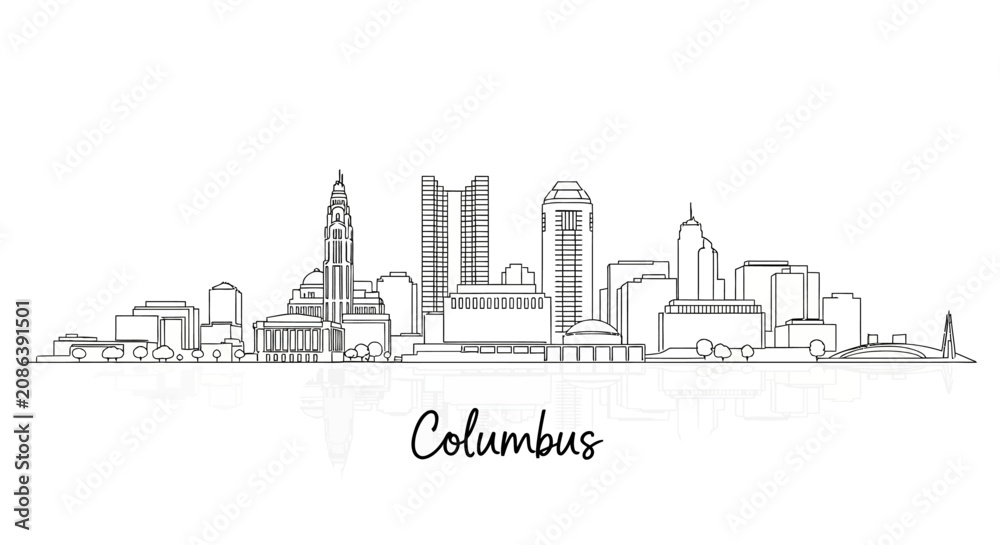 Fototapeta premium Columbus Skyline Outline | Cityscape Vector | Ohio Buildings | Downtown Architecture