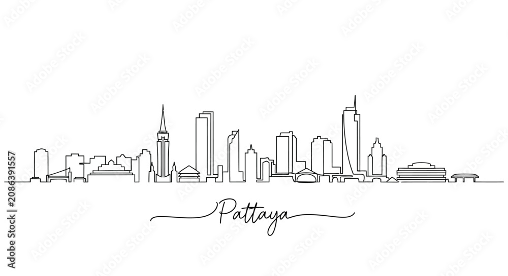 Fototapeta premium Pattaya City Skyline: Modern Architecture Line Art Illustration