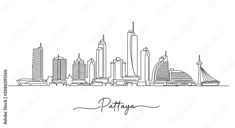 Obraz premium Pattaya City Skyline: Modern Architecture Line Art