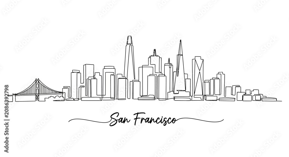 Fototapeta premium San Francisco Skyline Line Art Drawing - Minimalist Cityscape Illustration