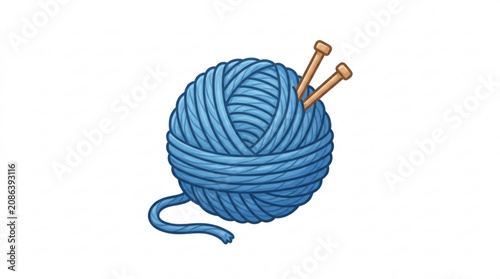 Blue yarn ball, knitting supplies, crochet tools, craft materials