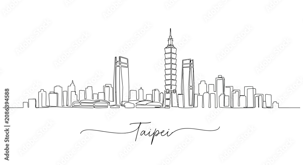 Obraz premium Taipei City Skyline Artistic One Line Illustration