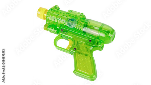 Fotografía Bright green neon plastic water pistol squirt gun toy isolated on transparent ba