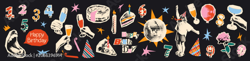 Foto Happy birthday halftone collage elements collection