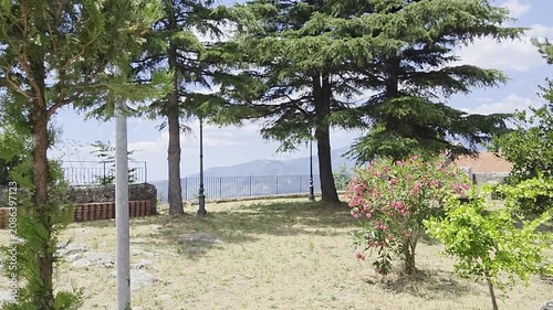 The panoramic terrace of a public garden in Collianello, a small village in the province of Salerno, Italy.