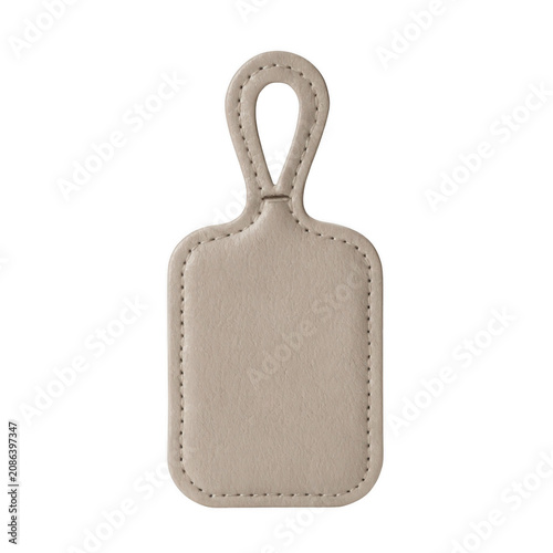 Plain leather luggage tag with stitched edges and loop for travel personalization isolated on transparent background