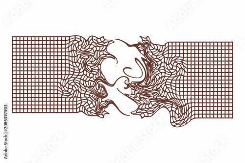 Abstract Split Square Grid Vector Background with Stretched Geometric Mesh and Brown Gradient