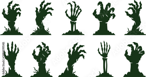 Canvastavla Set of zombie hands rising from the ground, spooky monster arms reaching out fro