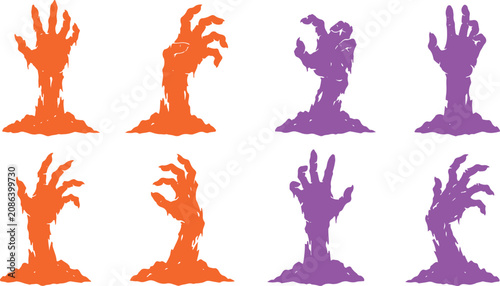 Cuadro en lienzo Set of zombie hands rising from the ground, halloween vector illustration